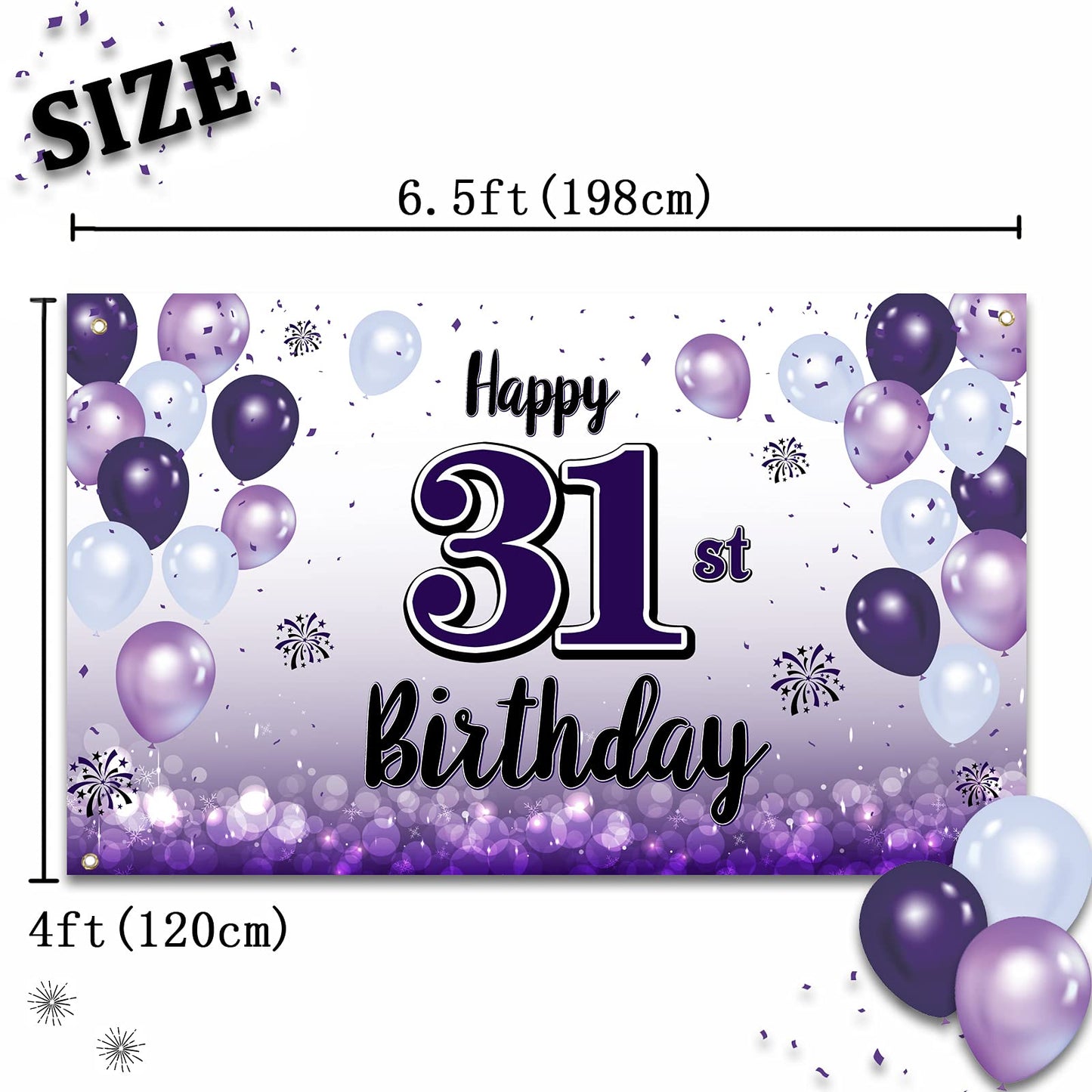 LASKYER Happy 31st Birthday Decorations,31st Purple Balloon Large Birthday Banner Backdrop Sign,31 Years Old Bday Party Supplies