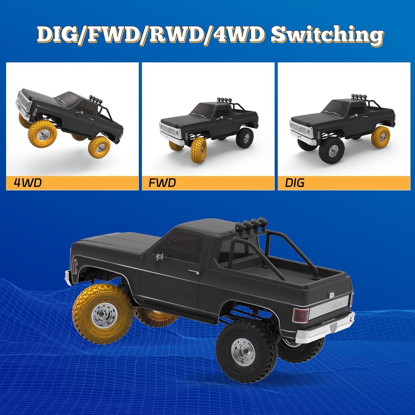 Eazyrc Fms Fcx10 1/10 Rc Crawler Rs Chevy K5 Blazer Orange, With License Hobby Grade Rc Truck, 8Km+ 2 Speed Transmission Remote