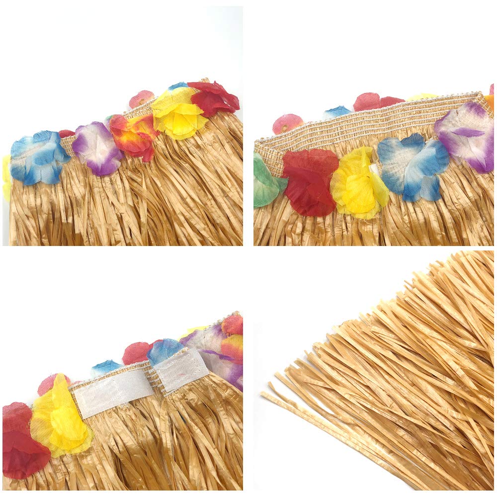 40Cm Performance Grass Skirt With Flowers Bracelets Headband Necklace Hula Set Gold