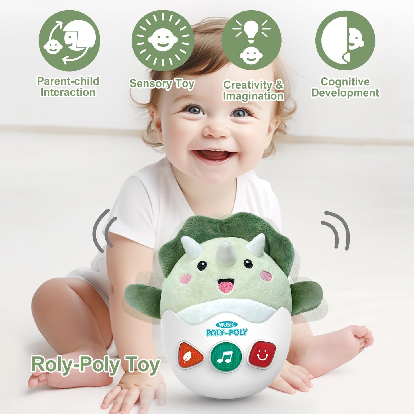 Wowohage Baby Dinosaur Toys 0-3-6-12 Months, Musical Infant Toys With Light & Sounds, Soft Plush Stuffed Animal, Newborn Boys Gi