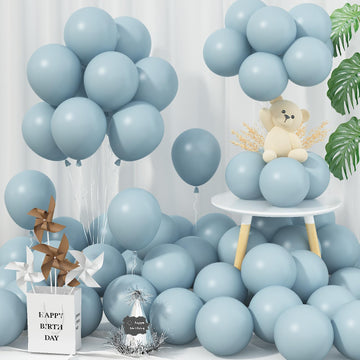 Jobkoo Blue Balloons 5 Inch, 60Pcs Small Pale Muted Blue Aqua Balloon 5'' Mini Matte Dusty Retro Powder Light Blue Helium Latex