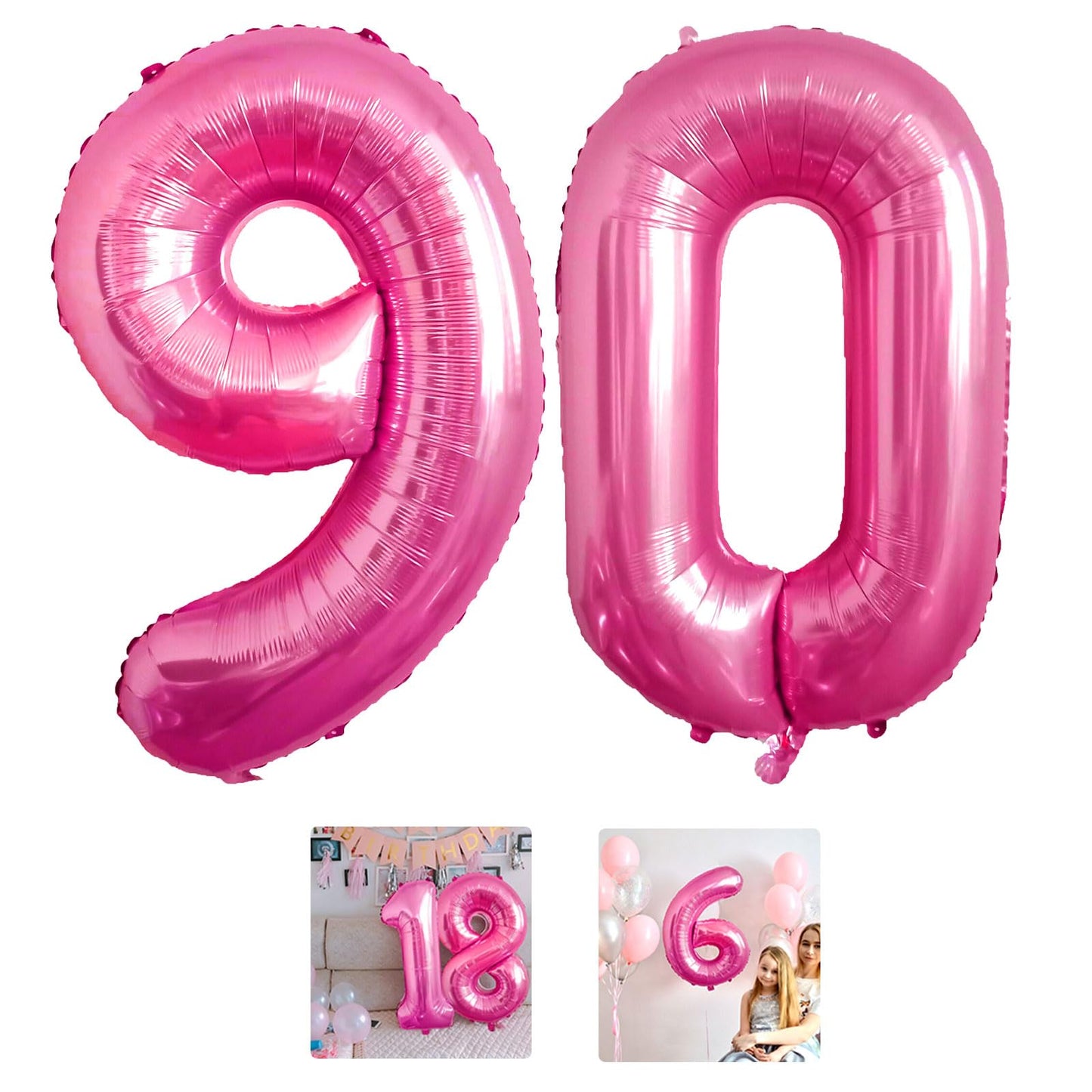 90 Number Balloon Pink 40 Inch Big Foil Mylar 90Th Balloons For 90 Year Old Men Women Birthday Party Decorations Wedding Anniver