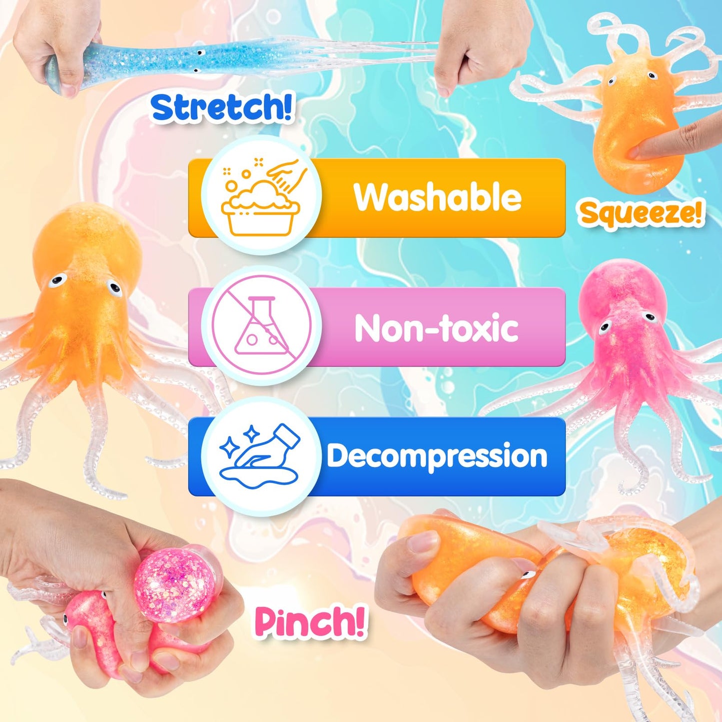 Octopus Stress Balls For Kids Adults, Octopus Squeeze Balls Sensory Fidget Toys, Squishy Toys For 3 4 5 6 7 8 9 10 Boys Girls Gifts, Classroom Prizes Party Favors For Toddlers