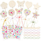 AUGSUN 43Pcs Princess Fairy Wands Kit, 20Pcs Wood Fairy Wands 20 Ribbons with 3 Sheets Gem Stickers Birthday Party Supplies Make