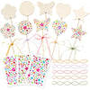 AUGSUN 43Pcs Princess Fairy Wands Kit, 20Pcs Wood Fairy Wands 20 Ribbons with 3 Sheets Gem Stickers Birthday Party Supplies Make