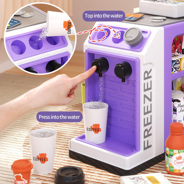 Jovow 48-Piece Pretend Play Cash Register Toy Set For Kids With Water Outlet Function - Calculator, Shopping Bag, Scanners, Coff