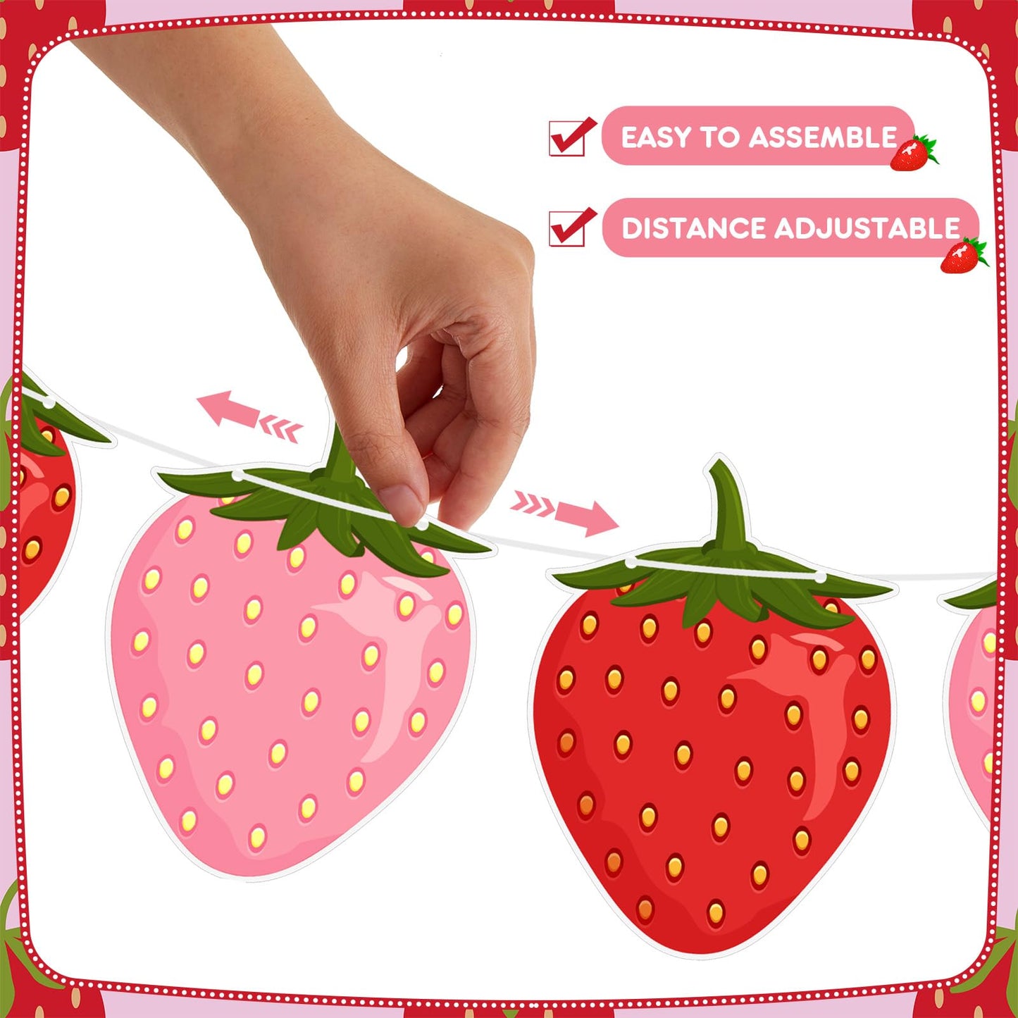 Lewtemi 4 Pcs Berry First Birthday Decor Strawberry Baby Shower Decorations Strawberry Hanging Banner Berry Garland for Strawber