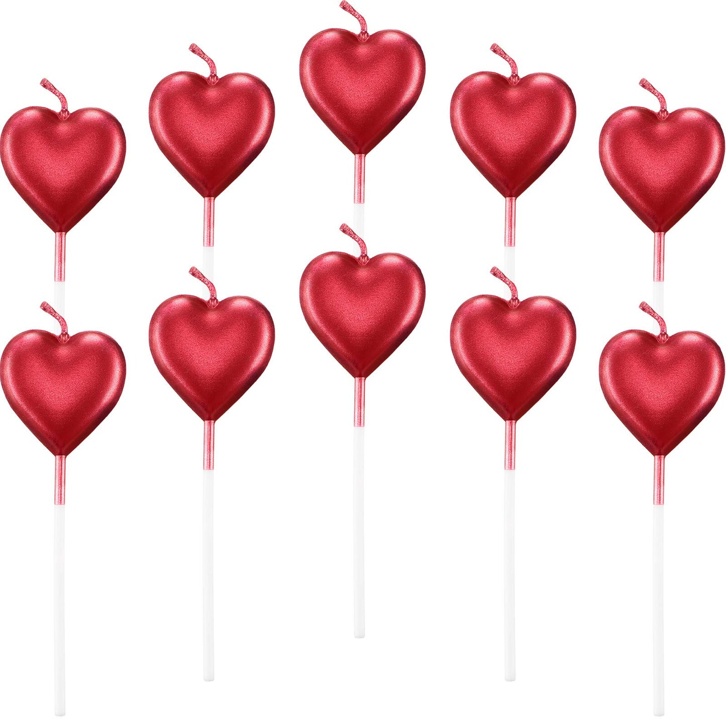 BBTO Metallic Heart Birthday Cake Candles Cupcake Topper Candles Cake Dessert Holders for Wedding, Anniversary, Romantic Night, 