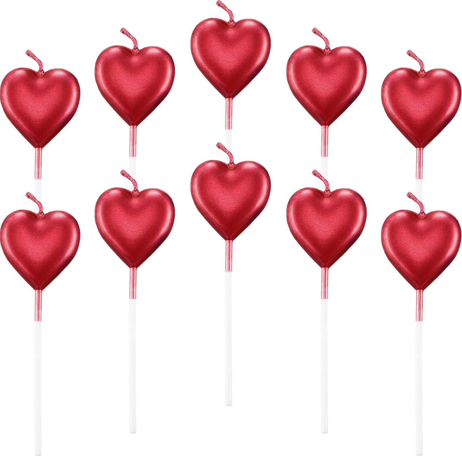 BBTO Metallic Heart Birthday Cake Candles Cupcake Topper Candles Cake Dessert Holders for Wedding, Anniversary, Romantic Night, 