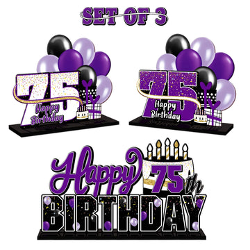 Lingteer Happy 75Th Birthday Purple Acrylic Table Topper Centerpieces Set - Cheers To 75 Years Old Birthday 75Th Bday Party Gift Decorations.