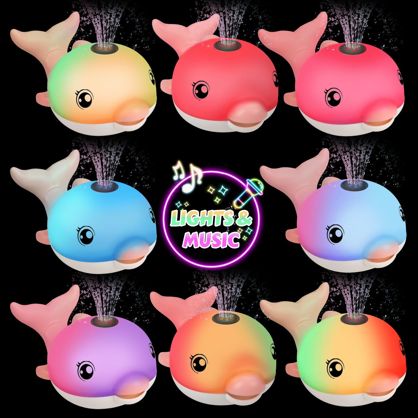 2024 Upgraded Bath Toys, Rechargeable Baby Bath Toys, Dolphin Spray Water Light Up Musical Toys 6-12 12-18 Months, Sprinkler Water Pool Bathtub Toys For Toddlers 1-3 2-4 Boys Girls Infant Kids - Pink