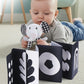 Intellibaby High Contrast Black & White Flashcard & Elephant Rattle Set For Newborn Babies, Soft Animal Toy For Toddlers 6+ Mont