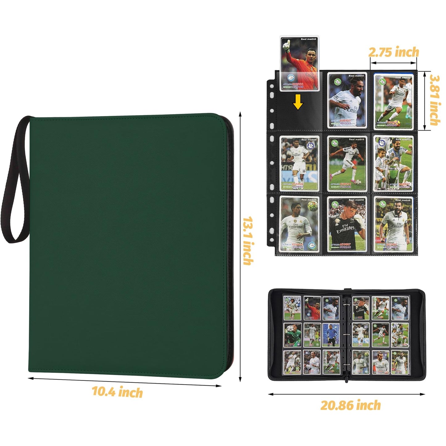 GERMUN Trading Card Binder  720 Pockets Card Binder  9-Poccket Sided Pocket Sports Card Binder  enhanced Card Binders Compatible with MTG  TCG  Baseball Cards(Dark Green)