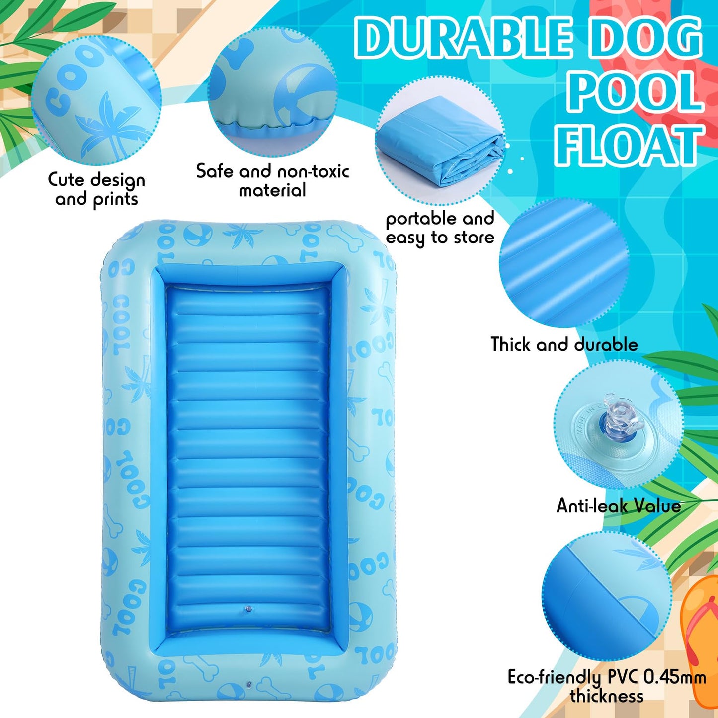 Jellyarch Dog Float For Summer Pool 60'' X 33. 5'' Inflatable Dog Pool Float With Rope And Handle Durable And Foldable Pet Raft