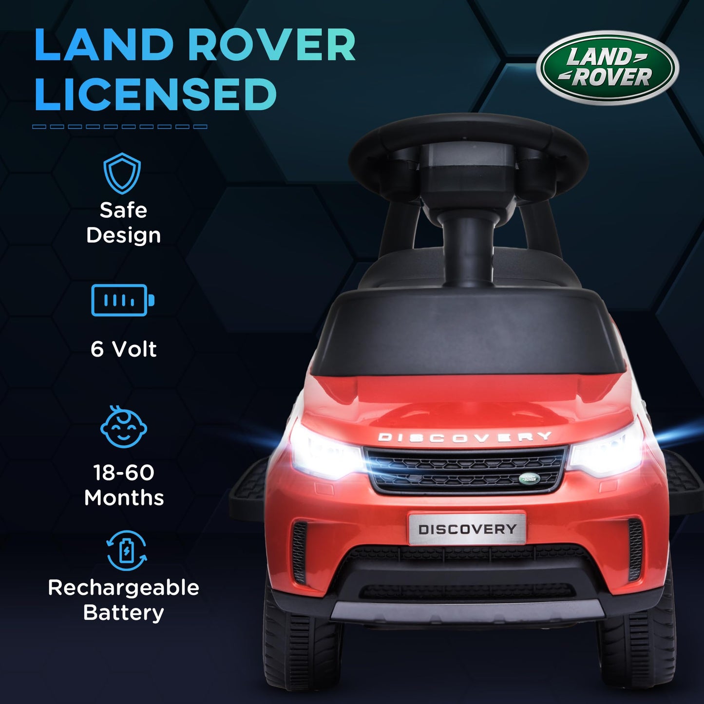 Qaba Land Rover Licensed 6V Ride on Push Car, 2 in 1 Sliding Car, Battery Powered Electric Car for Kids with Headlights Music Ho