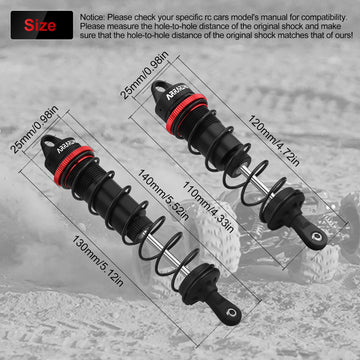 RC Car Shock Absorbers, 130mm Rear Shocks 110mm Front Shocks Set Adjustable Shocks Compatible with 1/8 Arrma Typhoon 6S Redcat F
