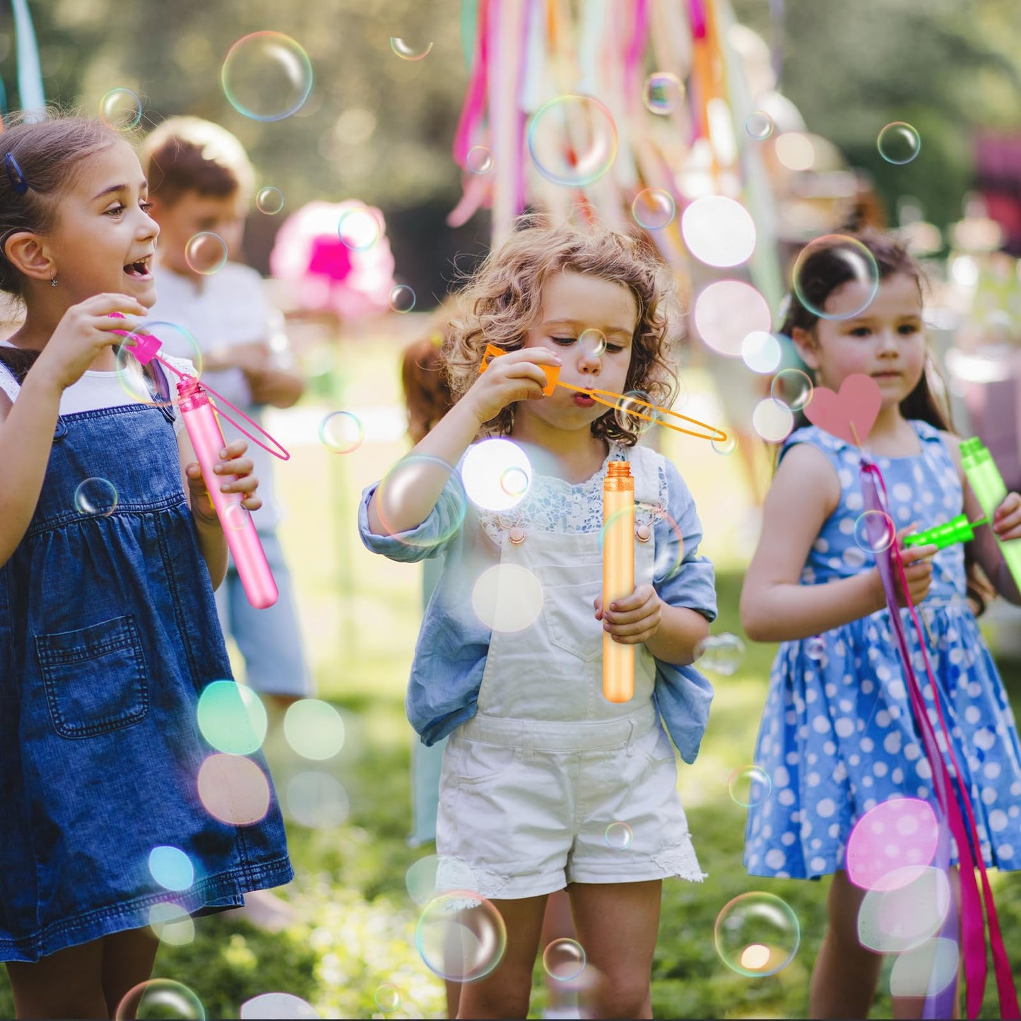 SpringFlower 48 Pcs Bubble Wand, Bubble Wands Bulk, Bubble Party Favor Supply for Summer Indoor & Outdoor Activities, Bubble Sol