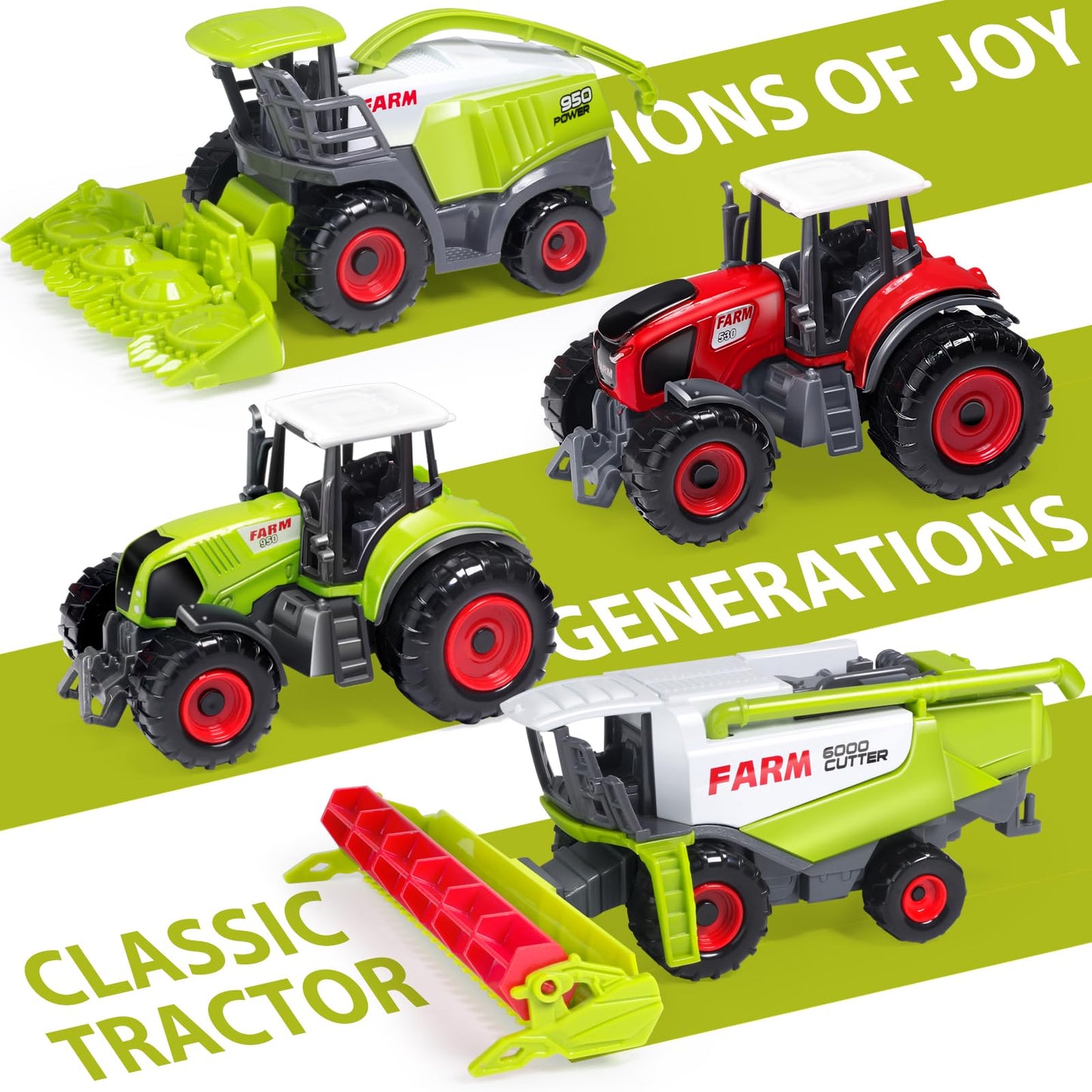 Oriate Farm Tractor Set, 34-Piece Die Cast Vehicle Playset, Large 4.8" Toys with Farm Mat, Metal, Model SQ80204