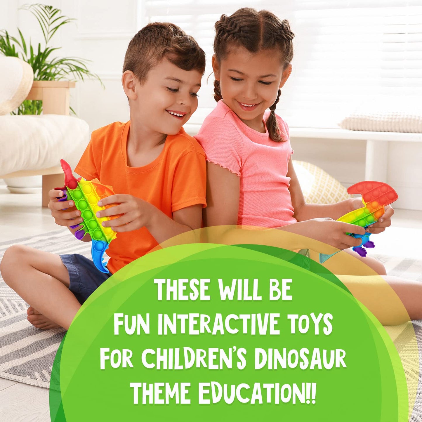 Dinosaur Pop Fidget Toys Set  Silicone Rainbow Dinosaur Popper Fidget Set for Children  Sensory Squeeze Toys Stress Reliever Tool for Kids mature-themed ADHD T-Rex 4 Pack