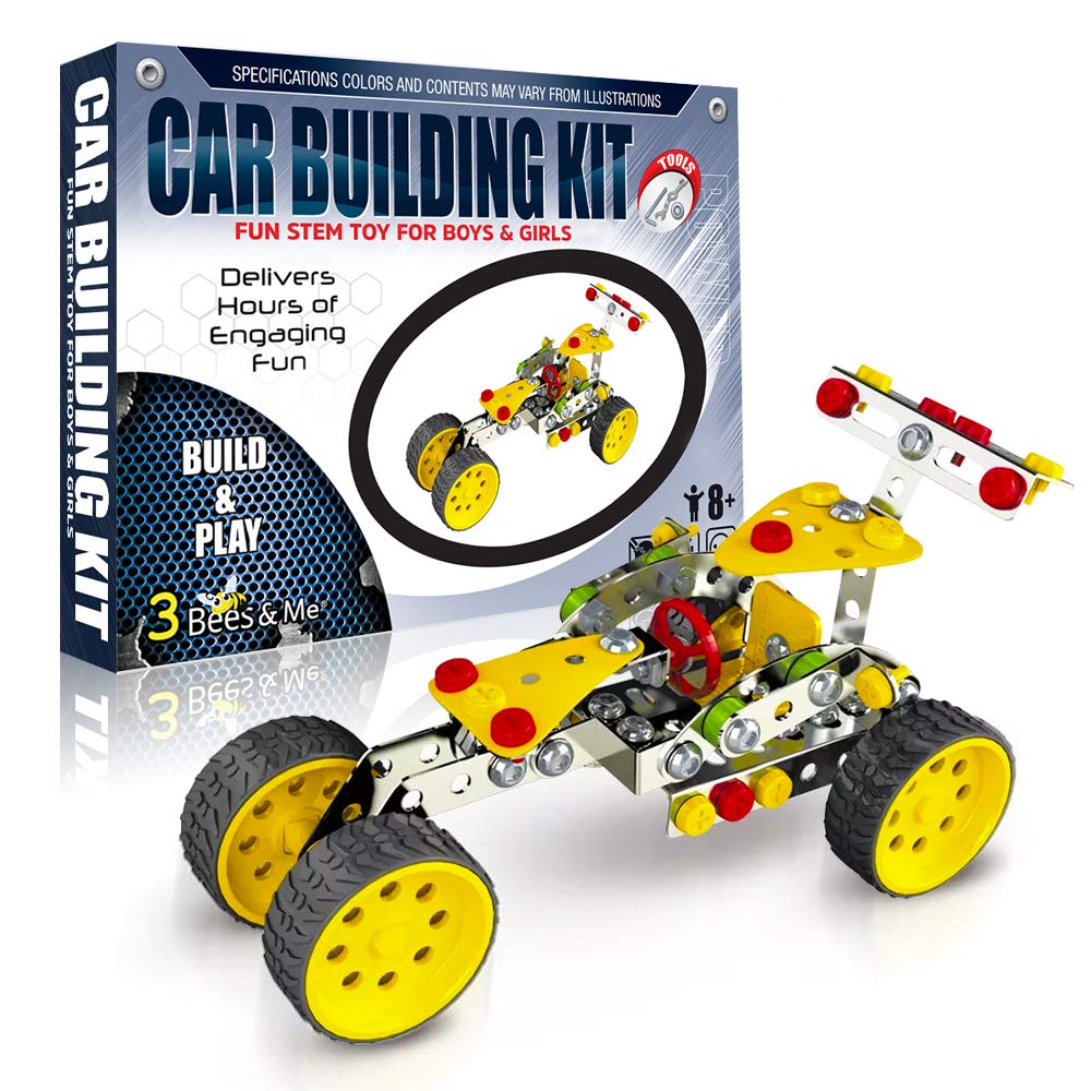 3 Bees & Me Stem Car Building Erector Toy Kit | Educational Metal Project For Boys And Girls Aged 8-11 Years Old (Ages 6-7 With