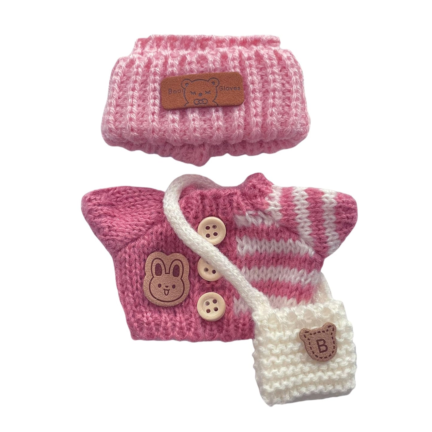 Handcrafted Clothes for Labub Doll enhanced Dolls Outfit 3 Pieces Stylish Doll Accessories Compatible with 5.91/6.7inch (15/17cm) Dolls Hat Sweater and Bag  Pink