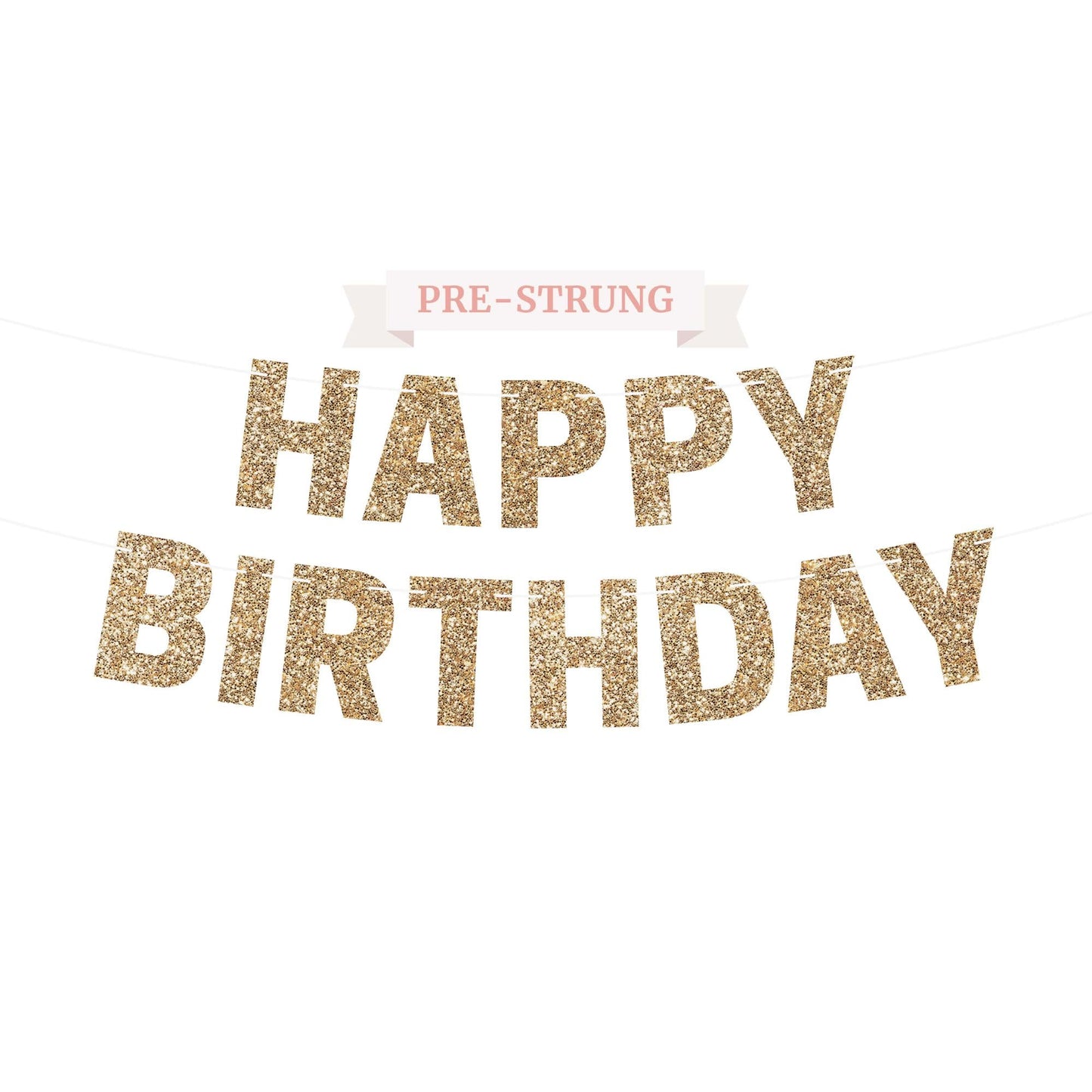Perfect Occasion Gold Glitter Happy Birthday Pre-Strung Banner - 8 Ft Strands Cardstock - Party Decorations & Decor