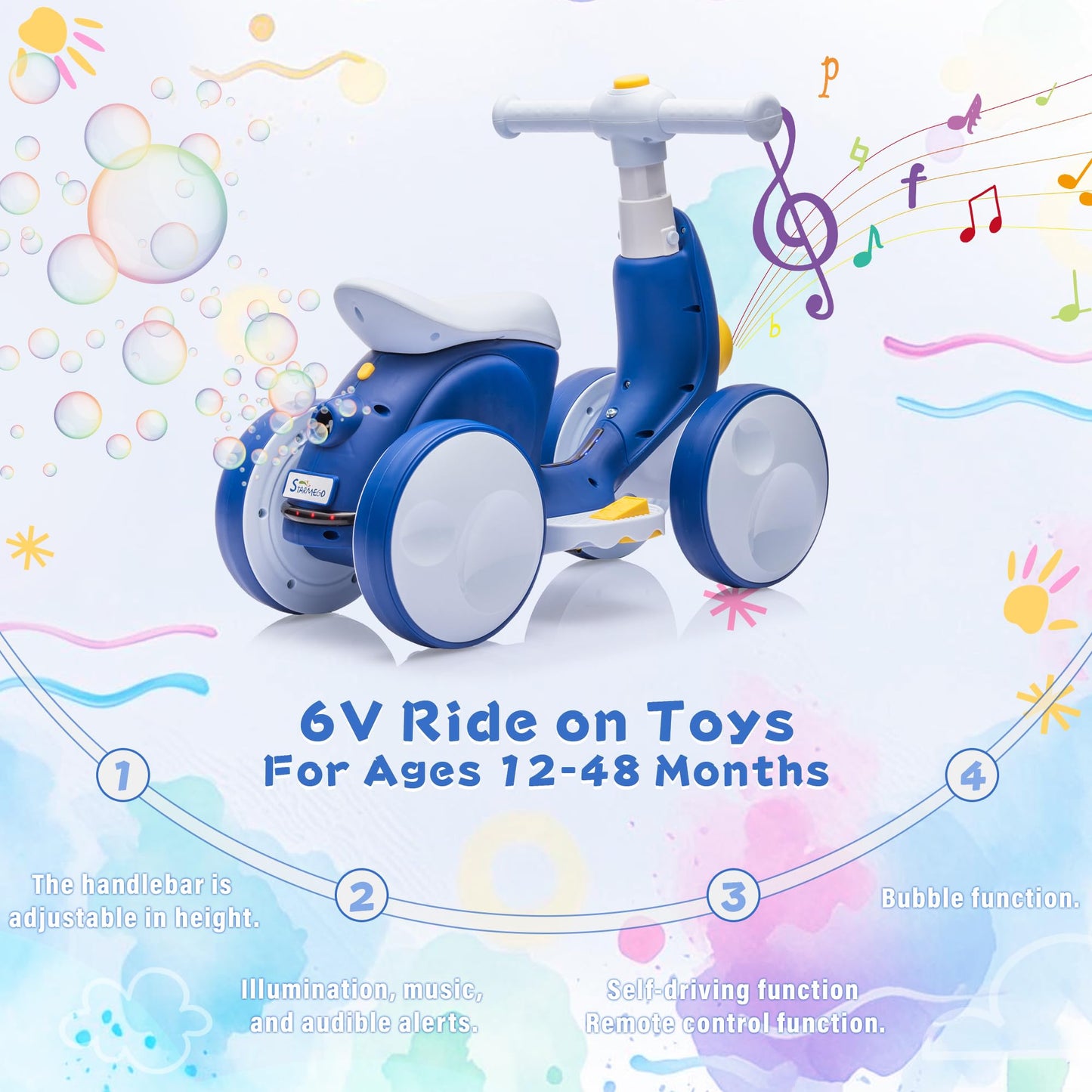 6V Electric Baby Balance Bike for 1 Year Old Boys Girls Ride on Toys 12-48 Month Toddler Balance Bike, 4 Wheels Kids First Bike