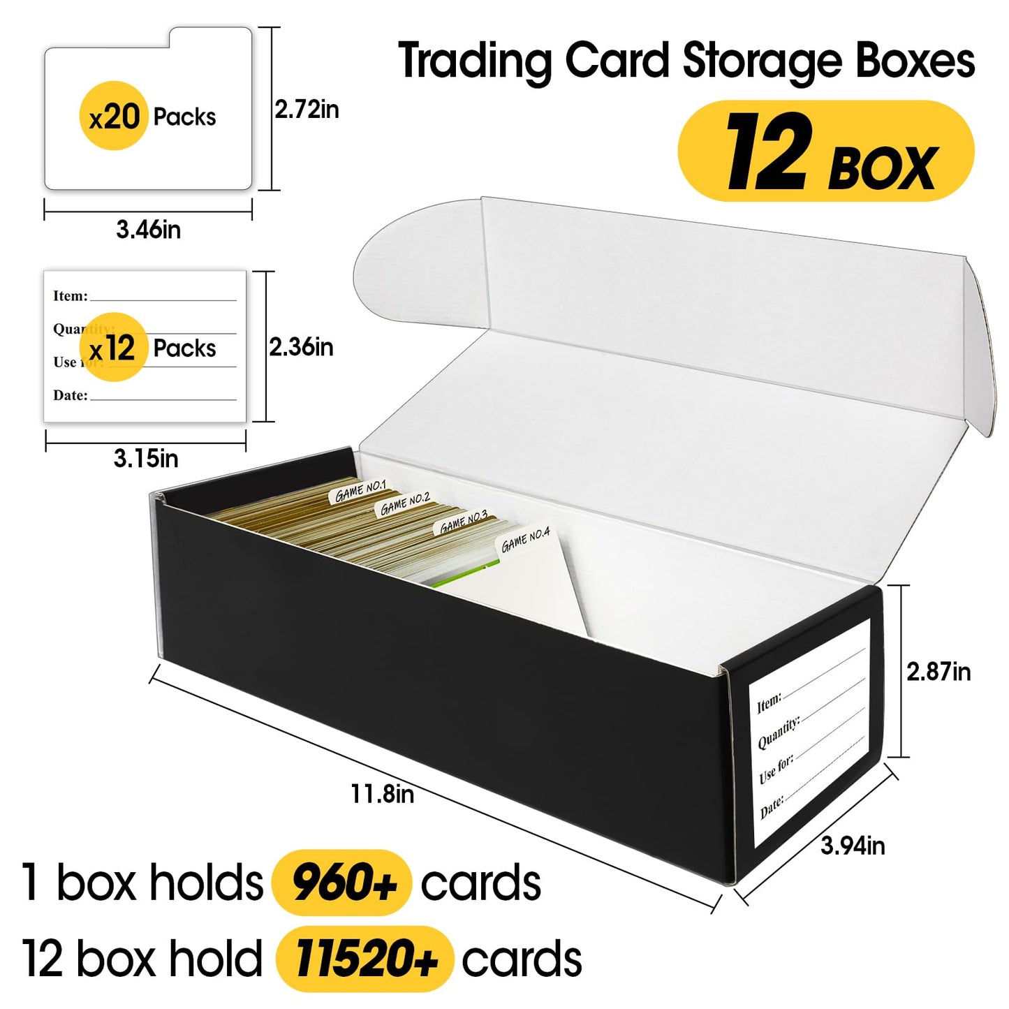 Azen 12 Pack Trading Card Storage Box, Hold 11000+ Standard Trading Cards, Cardboard Storage Box With 20 Dividers And 12 Labels