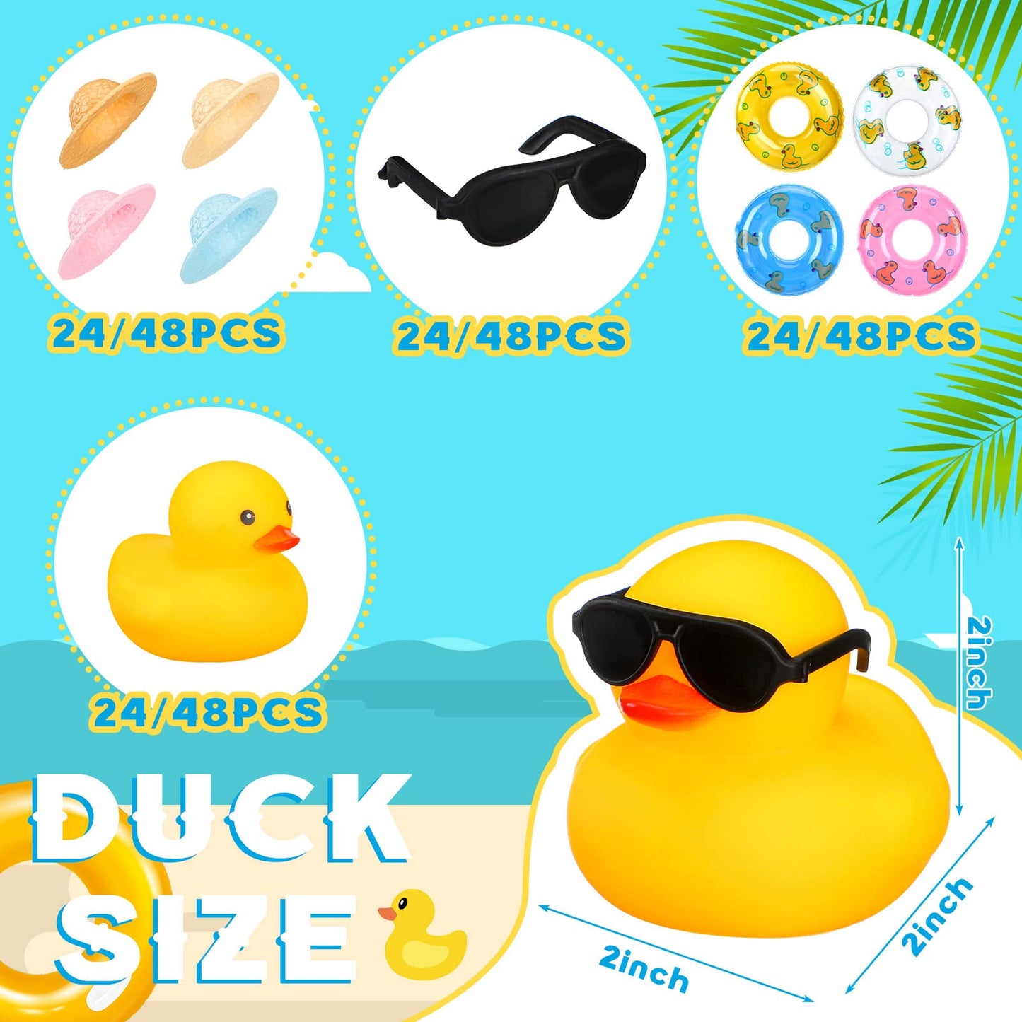 Marsui 48 Pcs Mini Rubber Ducks Summer Beach Funny Rubber Ducky Bathtub Shower Ducks for Baby Shower Swimming Pool Toys