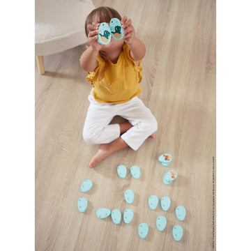 Janod Dino - Dinosaur Memory Game - 20 Wooden Dino Eggs With 10 Prehistoric Pairs - Cooperative Or Competitive Early Learning Game - Ages 2- 5 Years - J05826
