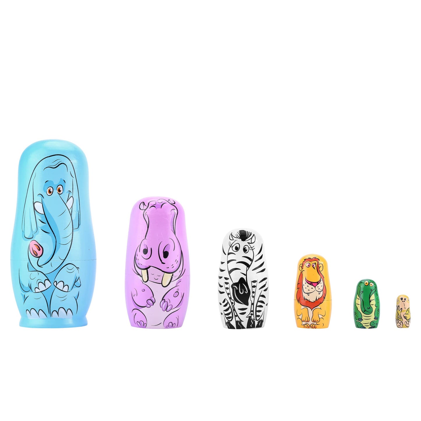 Yoption 6Pcs Russian Nesting Dolls Handmade Wooden Animal Matryoshka Dolls Set For Kids Christmas Birthday Wishing Gift (Blue El