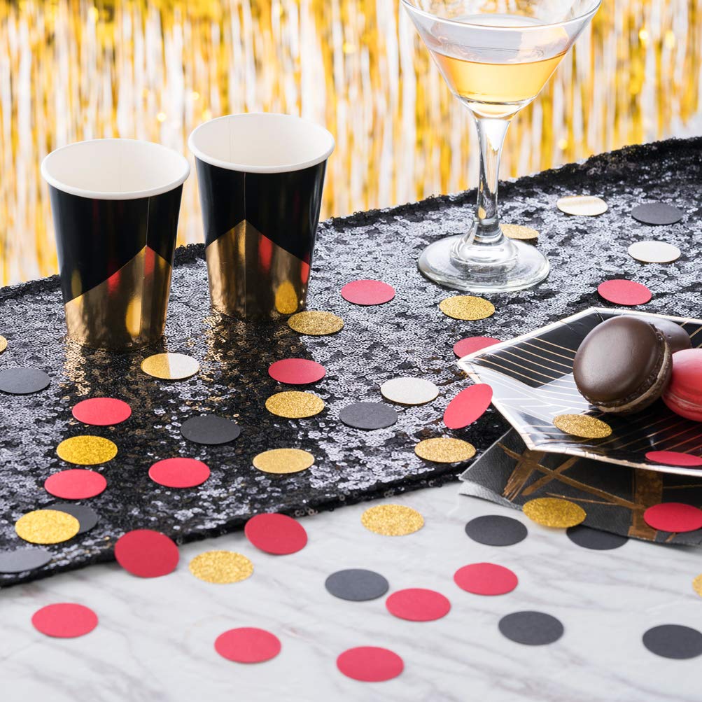 Glitter Confetti Circles Table Decoration and Wedding Party Decoration, 1.2 in Diameter (gold glitter, black, red,300pc)