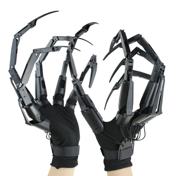 NICENICY Halloween Articulated Finger Extensions, Black Plastic Claw Glove, Model 03-AF0000, Flexible Skeleton Hands with Fingernails