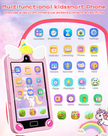 Kids Smart Phone for Girls with 4.0'' Large Touchscreen, 32G Card Christmas Birthday Gifts for Age 3-10 Kid Toys Cell Phone with