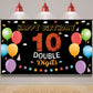 10Th Birthday Backdrop Banner, Happy 10Th Birthday Decorations, Kids 10 Year Old Double Digits Birthday Party Yard Sign Decor, C