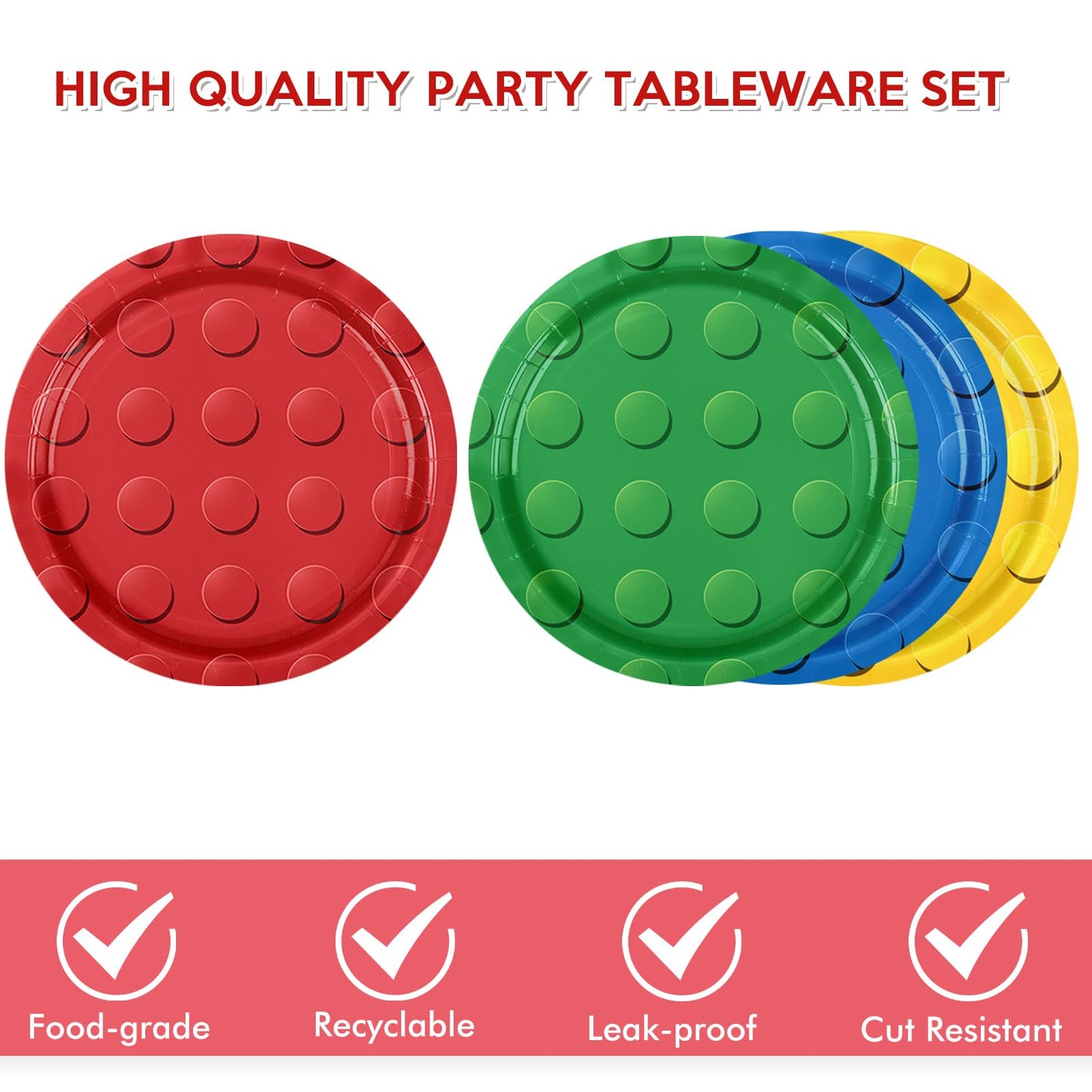 DURYGEN 40PCS Building Blocks Themed Birthday Party Decorations Building Bricks Tableware Party Paper Plates Napkins Building Bl