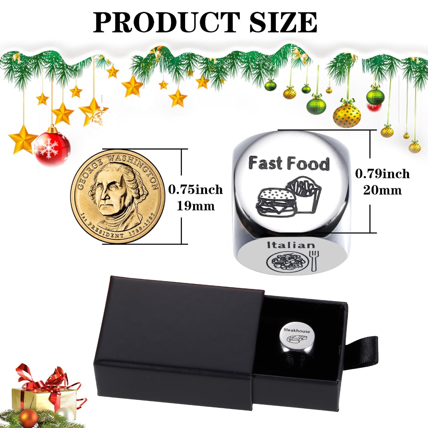 Stocking Stuffers For Women Men Adults, Christmas Gag Gifts For Women Men, Funny White Elephant Gifts Steel Food Decision Dice,