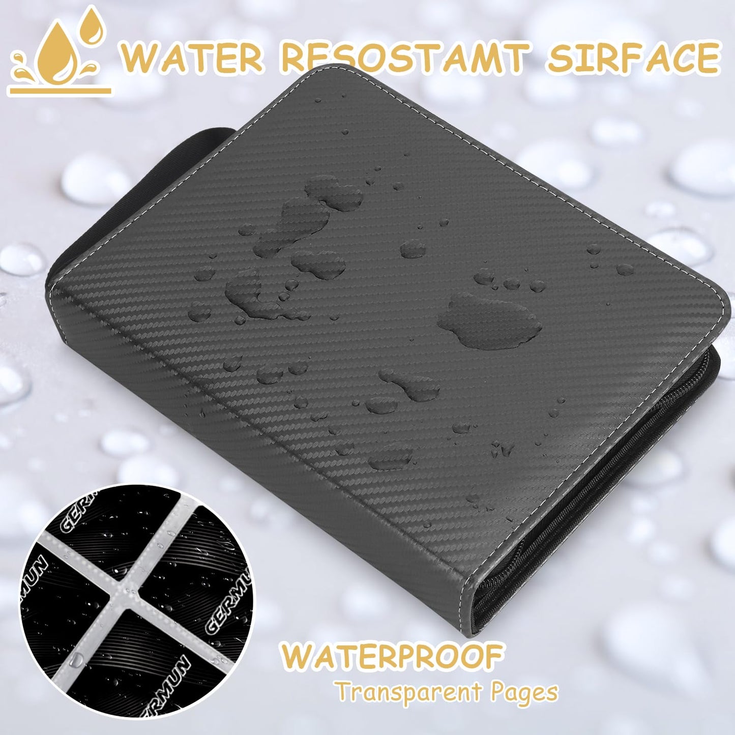 GERMUN 4 Pocket Card Binder  enhanced Zip Trading Card Binder  400 Double Sided Pocket PU Card Collection Binder  Collector Card Album  Card Folder for MTG  TCG  Sports Cards  Game Cards (Black)