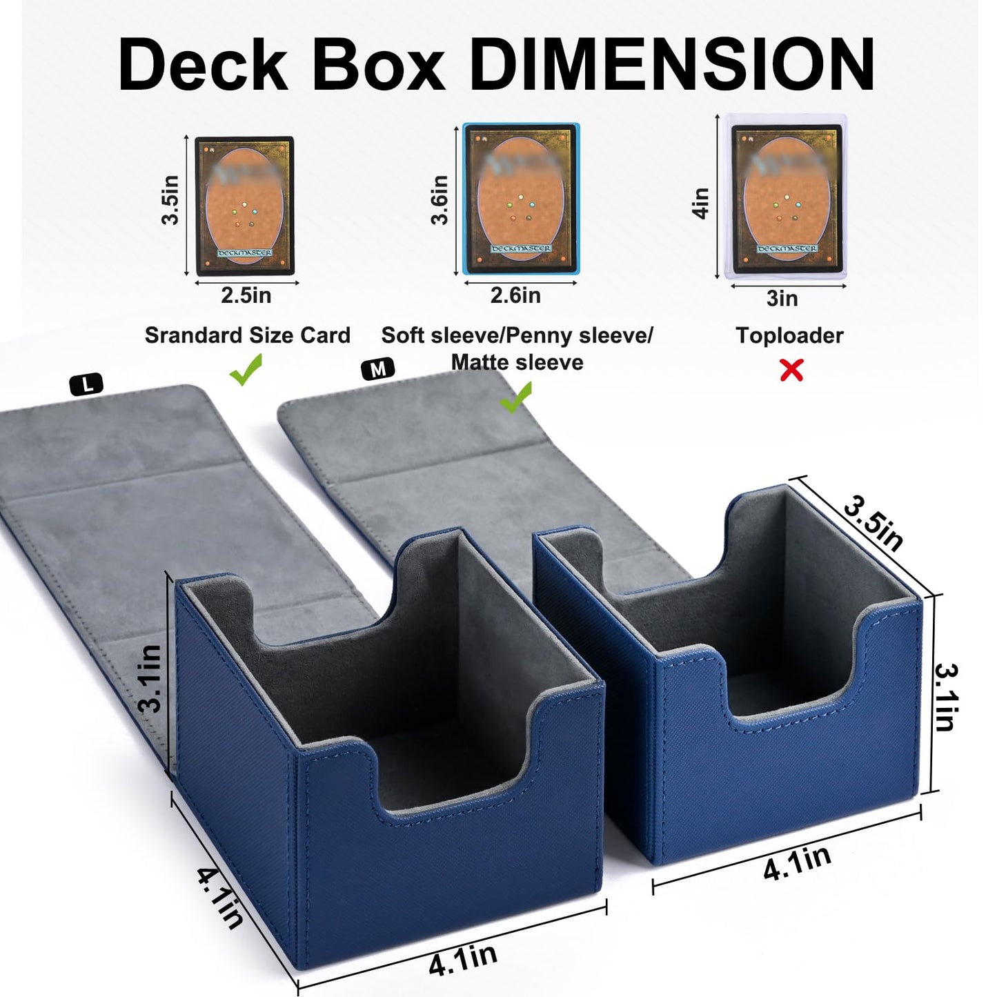 Zlca Card Deck Box For Trading Cards, Mtg Commander Deck Box Holds 120+ Single Sleeved Cards, Leather Magnetic Card Storage Box Fits For Tcg Ccg Magic Cards (Blue)