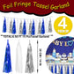 4P Navy Blue White Silver Foil Fringe Tassel Banner Garland Metallic Tinsel Streamers Wall Hanging Curtain Backdrop Banner for P