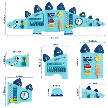 Beright Dinosaur Activity Wall Busy Board Panels, Montessori Sensory Toys, Toddler Learning Activity Center, Perfect For Toddler Playroom & Children'S Daycare, Blue