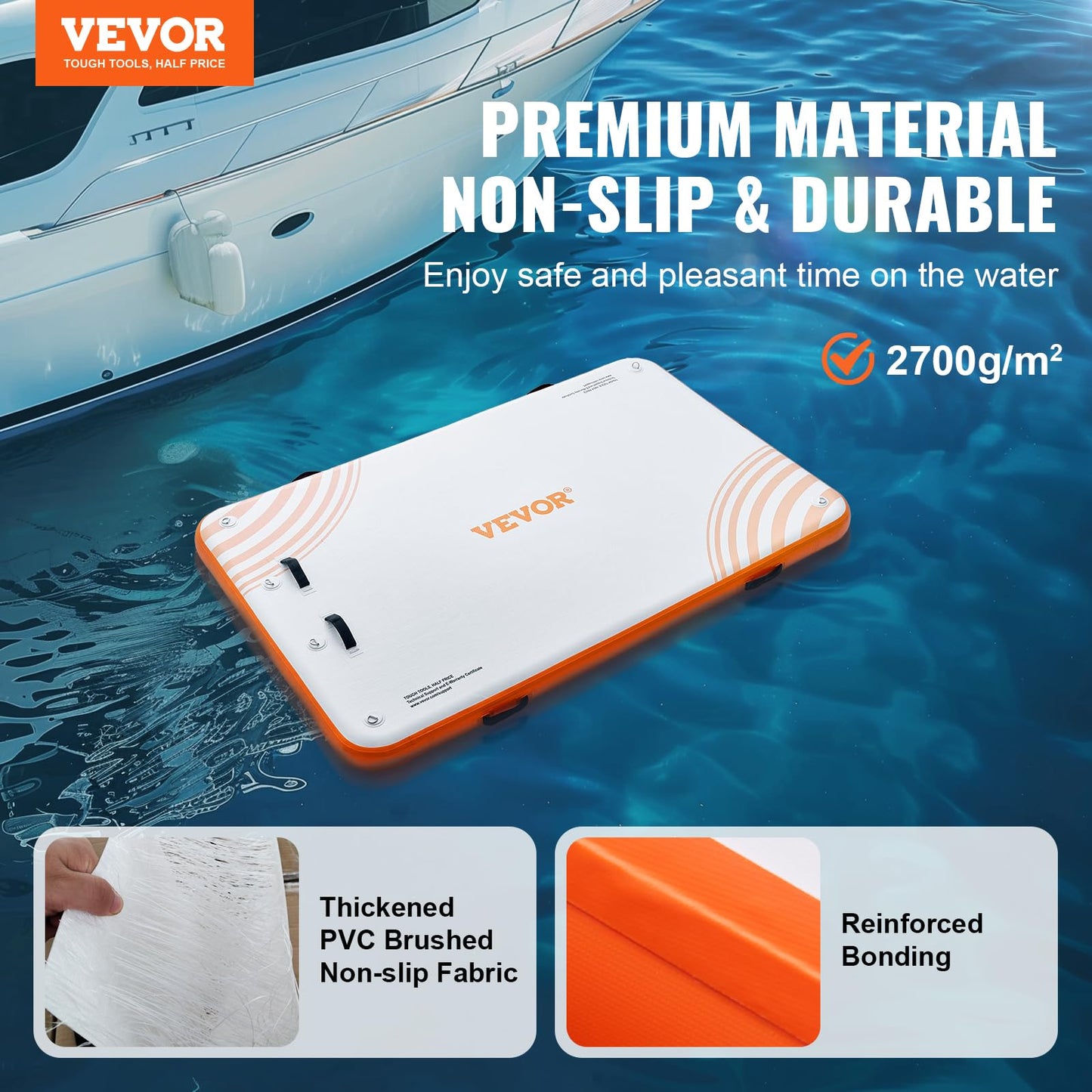 Vevor Inflatable Floating Dock, 8 X 5Ft Inflatable Dock Platform, Non-Slip Water Floating Dock Mat With Portable Carrying Bag &