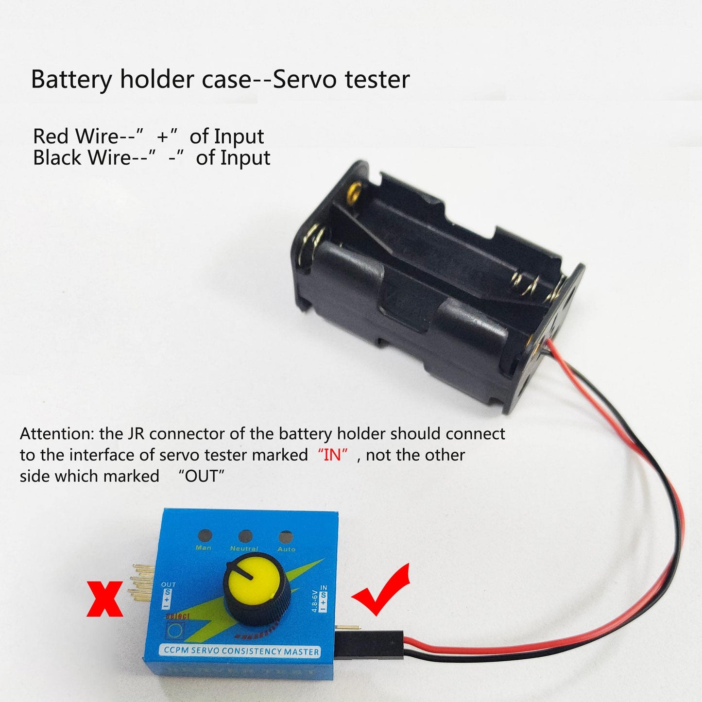 Wishiot 4 Cell AA Battery Holder Case with JR Connector 2P Black Red Wire + 3CH Digital Servo Tester ESC Speed Controller Checke