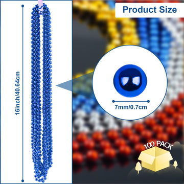 ZYFLSQ 100 Pcs 33'' 7mm Metallic Blue Beads Necklaces, Bulk Mardi Gras Beaded Necklaces, Party Beads Costume Necklaces