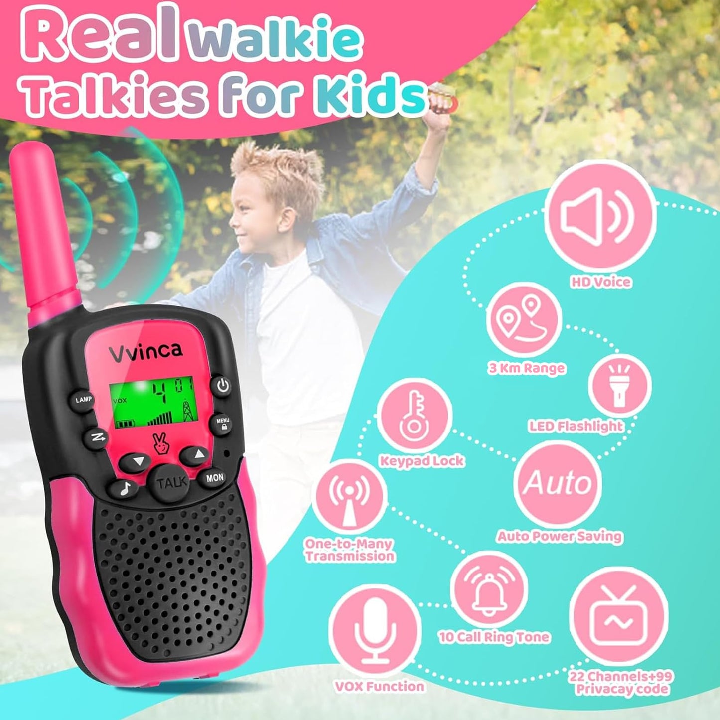 Walkie Talkies For Kids, Rechargeable Halloween Toy For Ages 3 4 5-7 8-12 Year Old Girl Boy With 22 Ch 2 Way Radio Flashlight 3