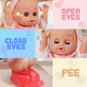 14'' Baby Doll, Dolls Play Set With Open/Close Eyes | 15 Piece Gift Set With Bottle, High Chair, Pacifier & Accessories | First