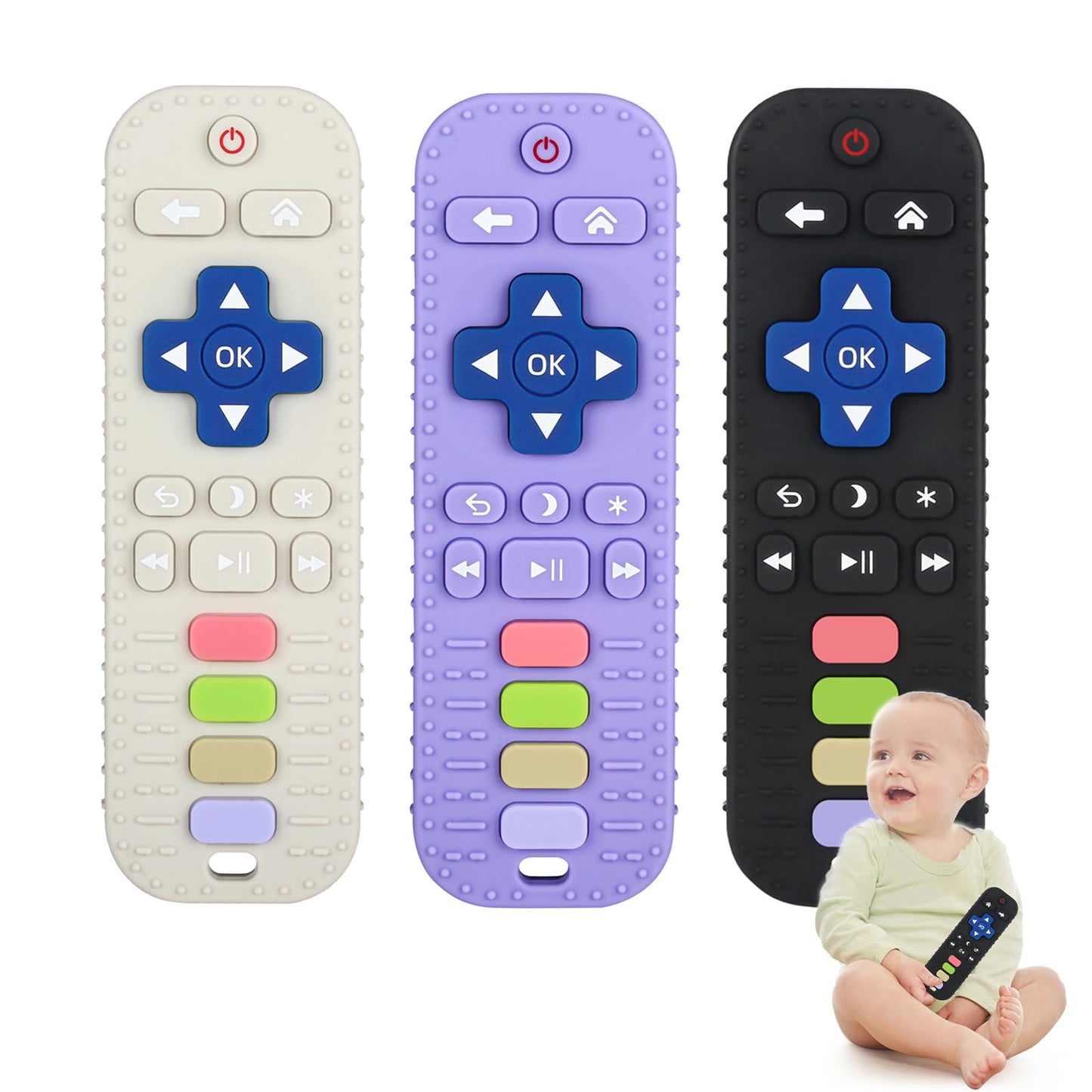 Chuya Silicone Baby Teether Chew Toy For Babies 0-6 Months 3-24 Months, Teething Relief Baby Toys For Infants Remote Control Shape (3 Pack)