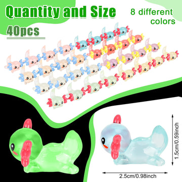 Fuyamp 40Pcs Luminous Mini Axolotl Resin Miniature Glow in The Dark Tiny Axolotl Charms Figures for Landscape Aquarium Dollhouse