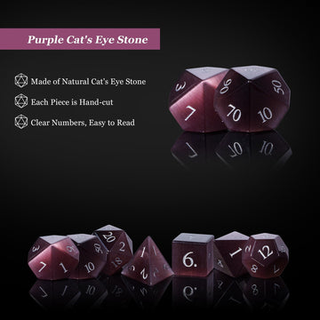 UDIXI Natural Gemstone Dice Set, 7PCS Crystal DND Dice for Dungeons and Dragons, Handmade Stone Dice for MTG Table Games (Purple