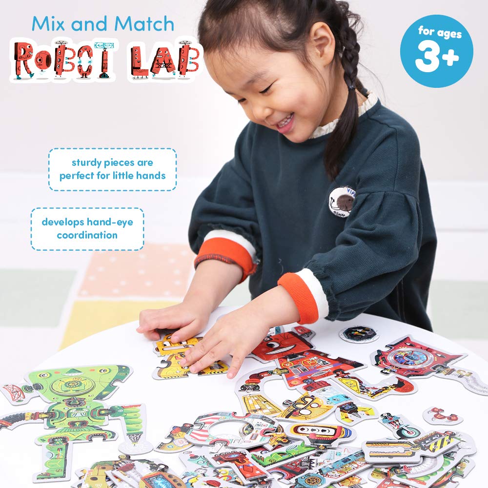 Banana Panda Mix And Match Robot Lab Toddler Puzzles - Includes 8 Large, Interchangeable Jigsaw Puzzles With 65 Total Pieces To Create Robots - For Kids Ages 3 Years And Up